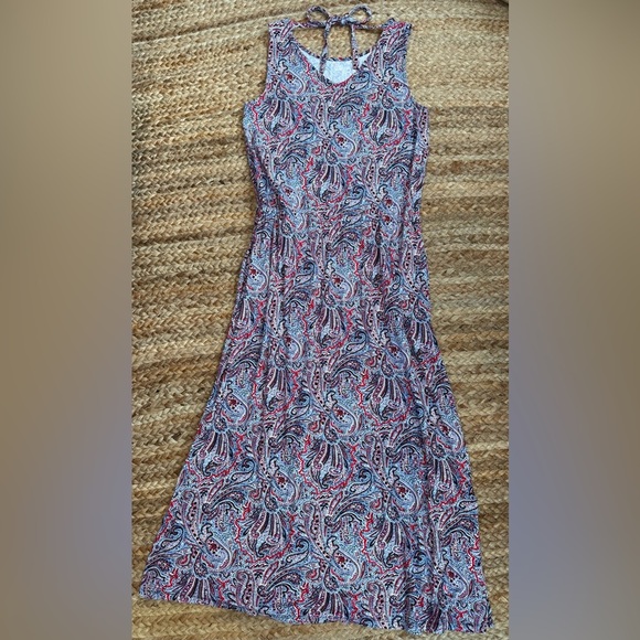 Talbots Medium Petite Blue & Red Sleeveless Stretchy Maxi Dress - Picture 5 of 5